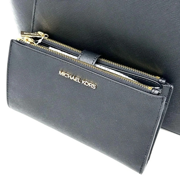 Michael Kors Large Charlotte Tote Bag & Large Double Zip Wallet Black (NWT) - Picture 12 of 14